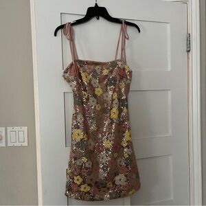 NWT light pink and gold sequin floral dress